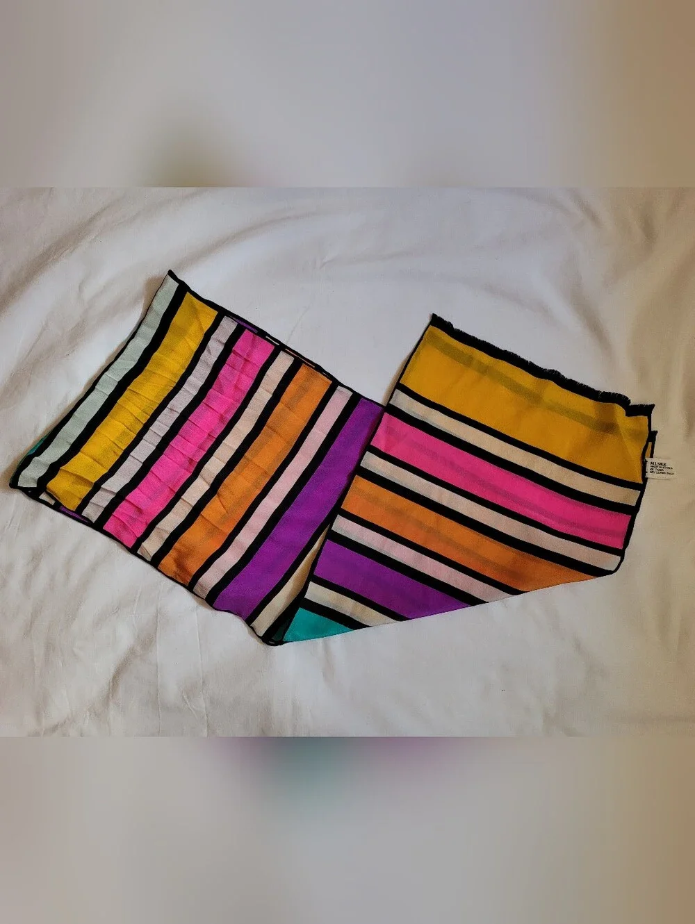 Vintage Vibrant Multicolor All Silk Rainbow Striped Scarf